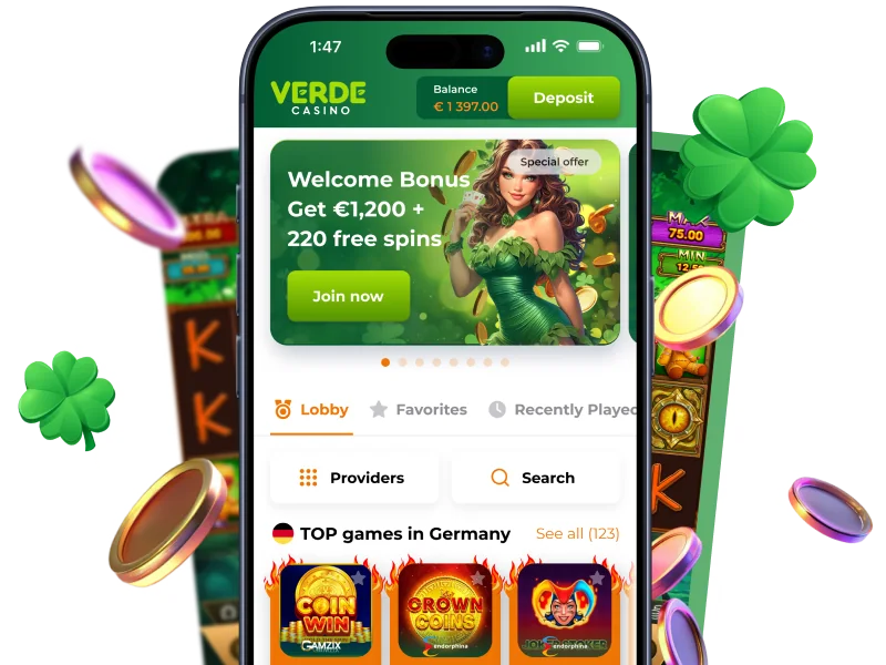 Лобито на приложението Verde Casino на екрана на iPhone