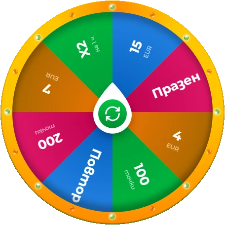 Колелото на късмета във Verde Casino със сектори 4, 7 и 15 EUR, 100 и 200 точки, Повтор и Празен