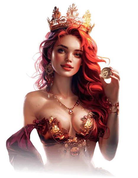 Червенокоса кралица с корона и златна монета, символ на VIP клуба на Verde Casino