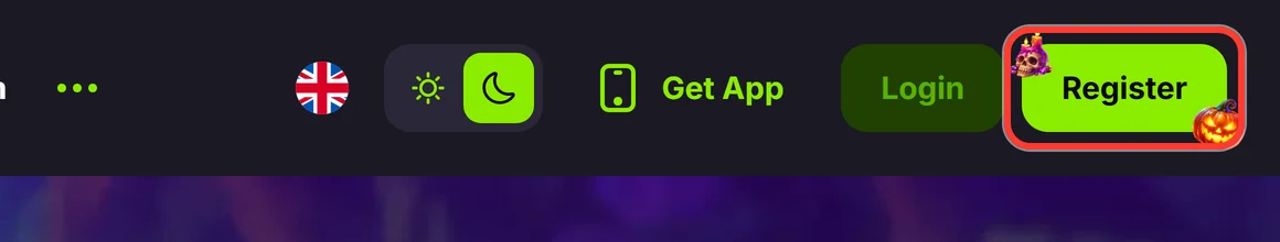 Бутонът Register в горния десен ъгъл на Verde Casino